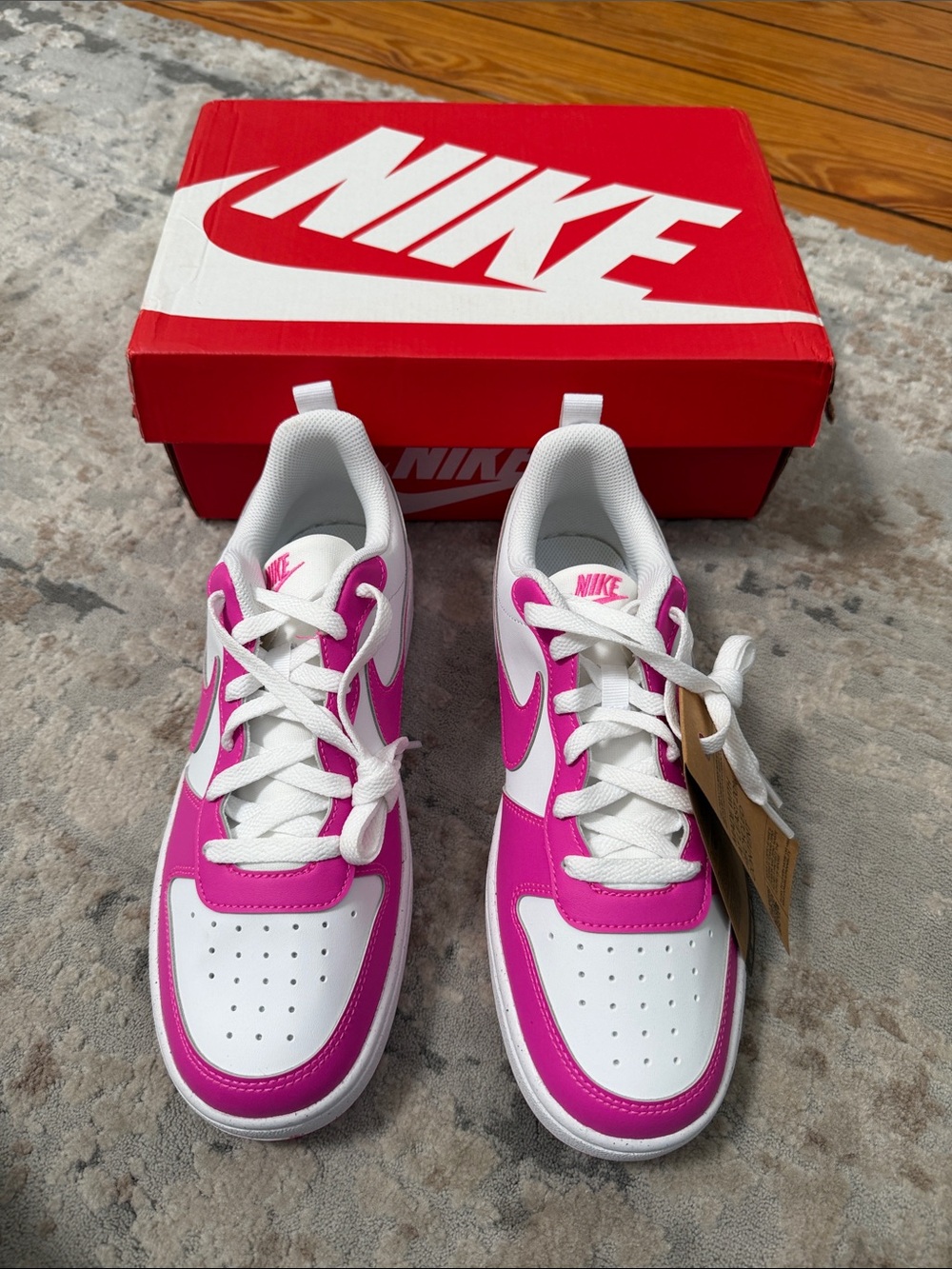 Nike Court Borough Low Recraft White and Pink Low-Top Sneakers 7Y